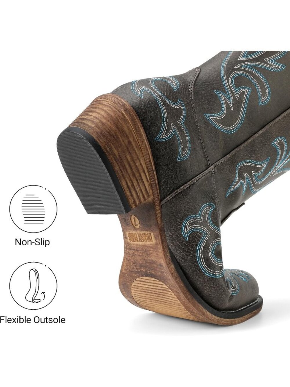 DREAM PAIRS Women's Taupe Brown Square Toe Western Cowgirl Mid Calf Boot Shoes - Picture 6 of 6